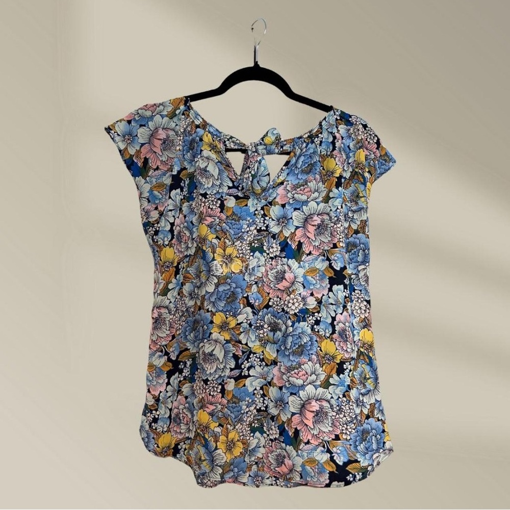 LC Lauren Conrad Blue and Yellow Floral Blouse